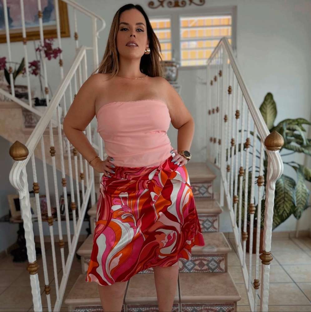 Elegant Pink and Red Midi Dress